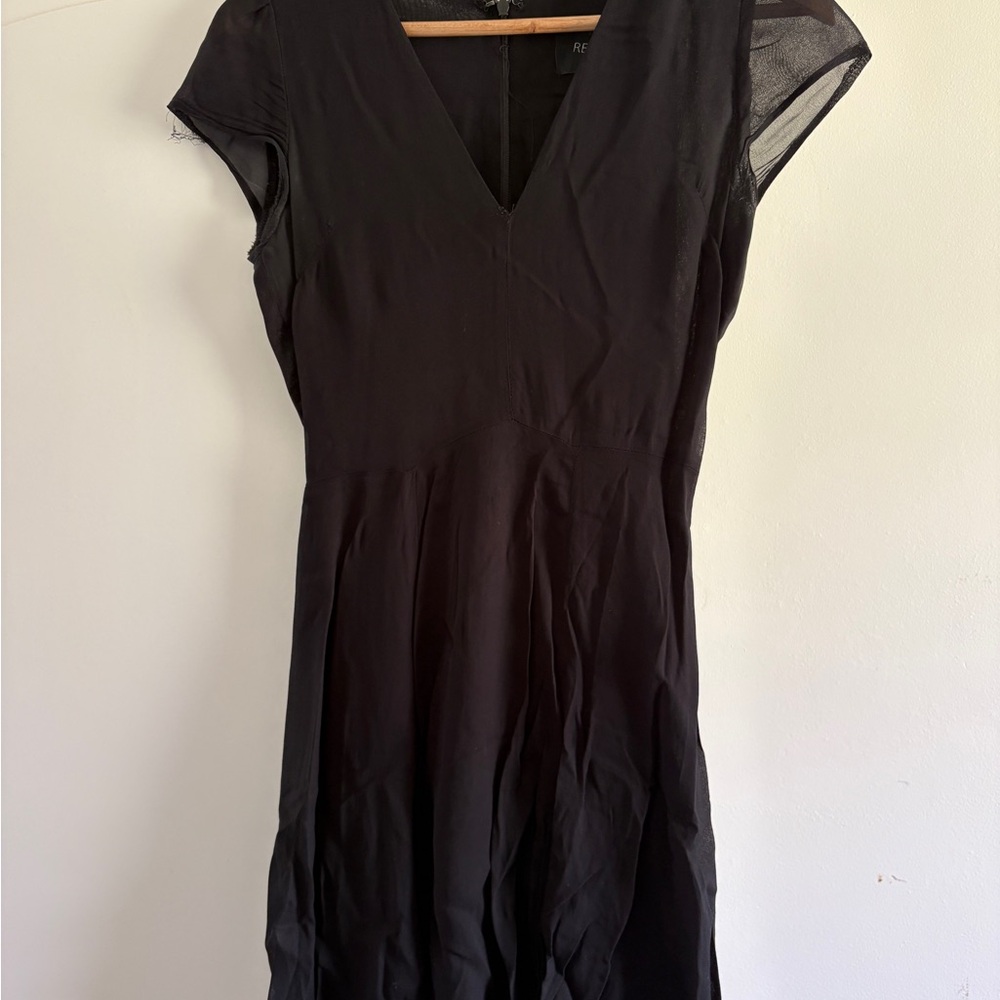 Reformation Black Sheer-Cap V-Neck Midi Dress